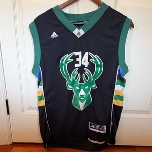 Adidas Black and Green Bucks Jersey